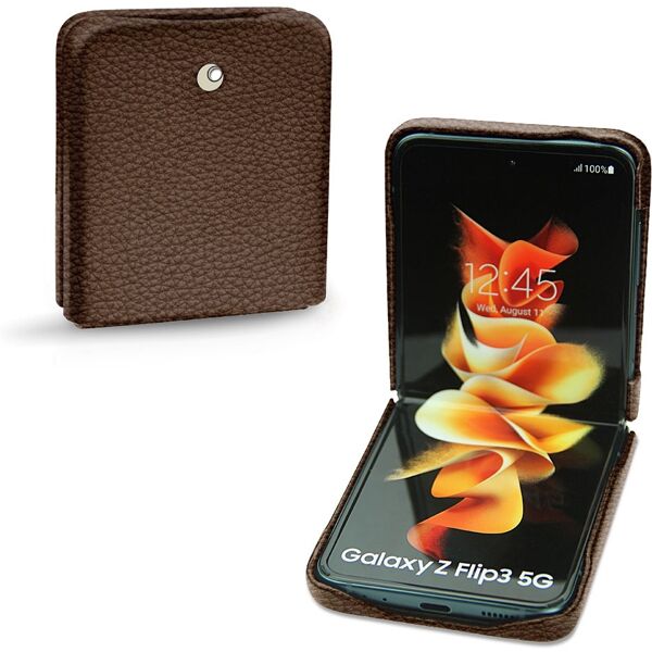 noreve custodia in pelle samsung galaxy z flip3 ambition châtaigne