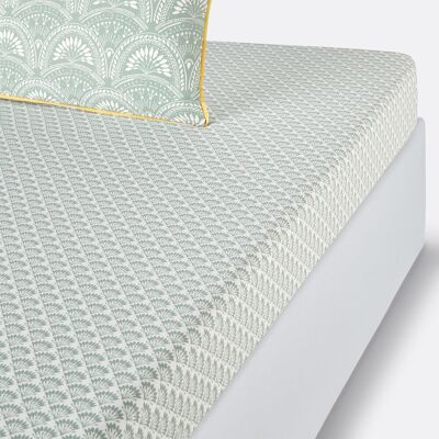 Lenzuolo sopra con angoli in cotone prelavato Jaipur - Stile Art Deco - Verde Lenzuolo sopra con angoli in cotone prelavato Jaipur - Stile Art Deco - Verde