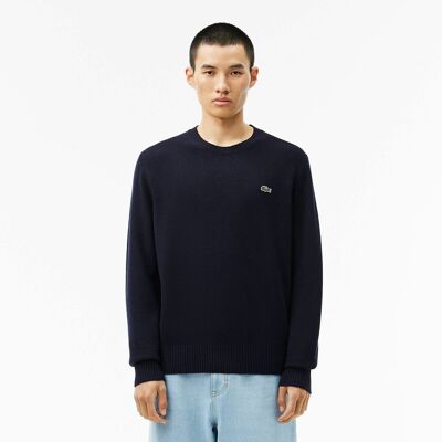 LACOSTE Maglione tinta unita girocollo in jersey di lana cardata LACOSTE Maglione tinta unita girocollo in jersey di lana cardata