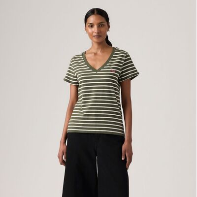 LEVI'S T-shirt a righe, logo davanti, scollo a V LEVI'S T-shirt a righe, logo davanti, scollo a V