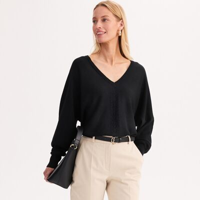ANNE WEYBURN Maglia con scollo a V in maglia fine, misto lana ANNE WEYBURN Maglia con scollo a V in maglia fine, misto lana