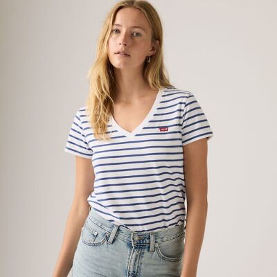 LEVI'S T-shirt a righe, logo davanti, scollo a V LEVI'S T-shirt a righe, logo davanti, scollo a V