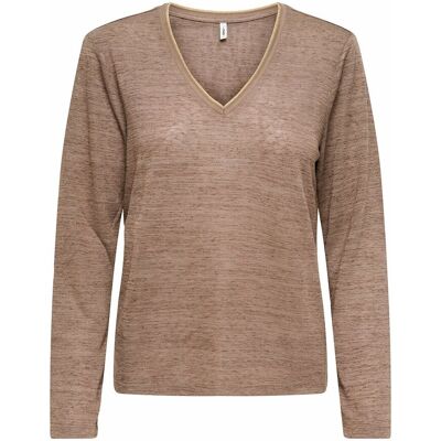 ONLY T-shirt a maniche lunghe in lurex, con scollo a V dorato ONLY T-shirt a maniche lunghe in lurex, con scollo a V dorato