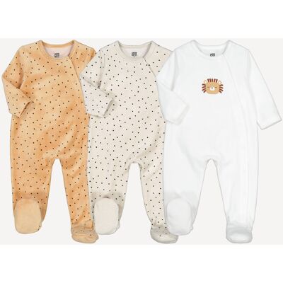 LA REDOUTE COLLECTIONS Confezione da 3 pigiami in velluto, motivo a pois e leone LA REDOUTE COLLECTIONS Confezione da 3 pigiami in velluto, motivo a pois e leone