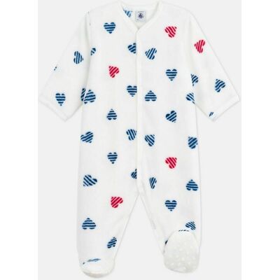 PETIT BATEAU Tuta copri-pigiama invernale per neonati in pile con cuori stampati PETIT BATEAU Tuta copri-pigiama invernale per neonati in pile con cuori stampati