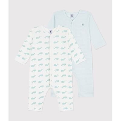 PETIT BATEAU Confezione da 2 pigiami in cotone, stampa a righe e balene PETIT BATEAU Confezione da 2 pigiami in cotone, stampa a righe e balene