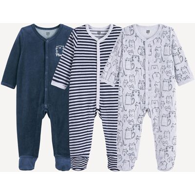 LA REDOUTE COLLECTIONS Confezione da 3 tutine, in velluto, motivo gatti e righe LA REDOUTE COLLECTIONS Confezione da 3 tutine, in velluto, motivo gatti e righe