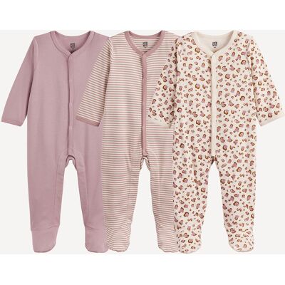 LA REDOUTE COLLECTIONS Confezione da 3 tutine in cotone, stampa leopardo e righe LA REDOUTE COLLECTIONS Confezione da 3 tutine in cotone, stampa leopardo e righe