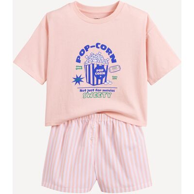 LA REDOUTE COLLECTIONS Pigiama corto con top in jersey, pantaloncini in popeline, stampa popcorn e righe LA REDOUTE COLLECTIONS Pigiama corto con top in jersey, pantaloncini in popeline, stampa popcorn e righe