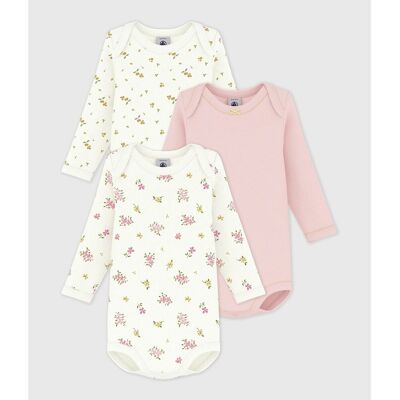 PETIT BATEAU Set di 3 body a maniche lunghe, cotone, stampa a fiori PETIT BATEAU Set di 3 body a maniche lunghe, cotone, stampa a fiori