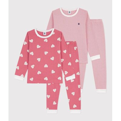 PETIT BATEAU Confezione da 2 pigiami, in cotone, stampa cuori e righe PETIT BATEAU Confezione da 2 pigiami, in cotone, stampa cuori e righe