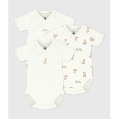 PETIT BATEAU Set di 3 body incrociati a maniche corte in cotone con stampa orsetto PETIT BATEAU Set di 3 body incrociati a maniche corte in cotone con stampa orsetto