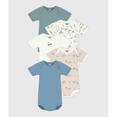 PETIT BATEAU Set di 5 body a maniche corte, 2 a tinta unita e 3 stampati PETIT BATEAU Set di 5 body a maniche corte, 2 a tinta unita e 3 stampati