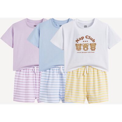 LA REDOUTE COLLECTIONS Confezione da 3 pigiami corti in cotone, motivi orsetti e righe LA REDOUTE COLLECTIONS Confezione da 3 pigiami corti in cotone, motivi orsetti e righe
