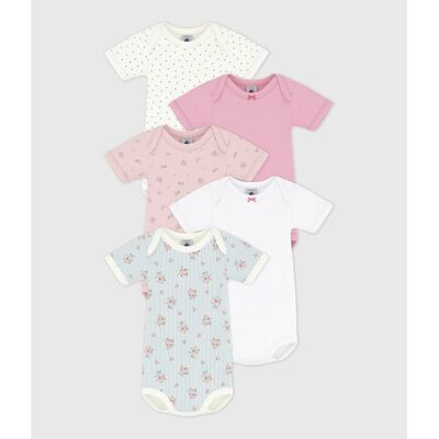 PETIT BATEAU Set di 5 body a maniche corte, 2 a tinta unita e 3 stampati PETIT BATEAU Set di 5 body a maniche corte, 2 a tinta unita e 3 stampati