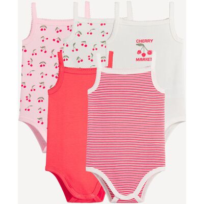 LA REDOUTE COLLECTIONS Set di 5 body, spalline sottili, stampate con ciliegie e a righe LA REDOUTE COLLECTIONS Set di 5 body, spalline sottili, stampate con ciliegie e a righe