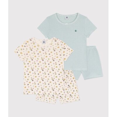 PETIT BATEAU Confezione da 2 pigiami corti in cotone, stampa a righe e fiori PETIT BATEAU Confezione da 2 pigiami corti in cotone, stampa a righe e fiori