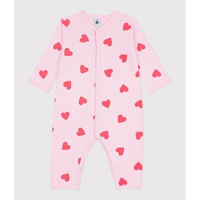 PETIT BATEAU Pigiama in cotone, senza piedi, stampa cuori PETIT BATEAU Pigiama in cotone, senza piedi, stampa cuori