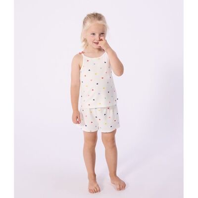 PETIT BATEAU Pigiama corto in cotone con spalline, stampa cuori PETIT BATEAU Pigiama corto in cotone con spalline, stampa cuori