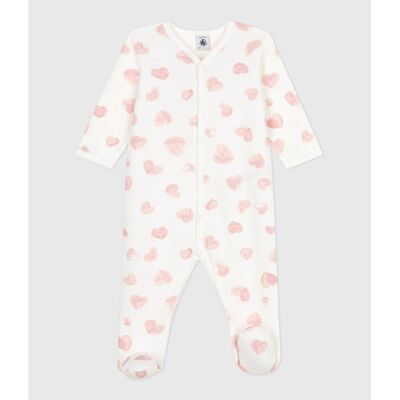 PETIT BATEAU Pigiama da neonato in felpa spazzolata con cuori stampati PETIT BATEAU Pigiama da neonato in felpa spazzolata con cuori stampati