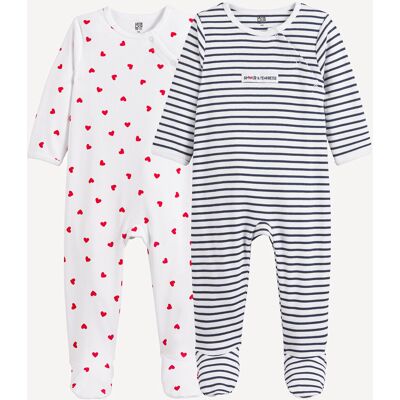 LA REDOUTE COLLECTIONS Confezione da 2 pigiami monopezzo, con cuori e righe stampati LA REDOUTE COLLECTIONS Confezione da 2 pigiami monopezzo, con cuori e righe stampati