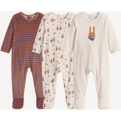 LA REDOUTE COLLECTIONS Confezione da 3 tutine, in velluto, motivo coniglietti e righe LA REDOUTE COLLECTIONS Confezione da 3 tutine, in velluto, motivo coniglietti e righe