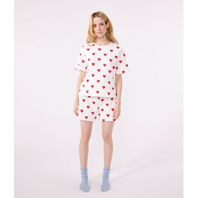 PETIT BATEAU Pigiama corto in cotone stampa cuore PETIT BATEAU Pigiama corto in cotone stampa cuore