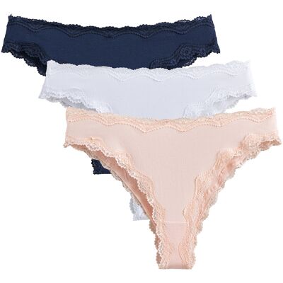 LA REDOUTE COLLECTIONS Confezione da 3 tanga in cotone e pizzo LA REDOUTE COLLECTIONS Confezione da 3 tanga in cotone e pizzo