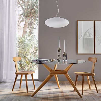 Tavolo rotondo in vetro e rovere Maricielo - Tavolo da pranzo Tavolo rotondo in vetro e rovere Maricielo - Tavolo da pranzo