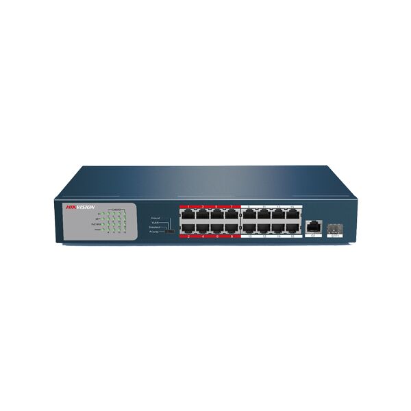 hikvision switch ds-3e0318p-e/m.value series 18 porte unmanaged 16 mbps poe+1 uplink gbps+1 sfp gbps