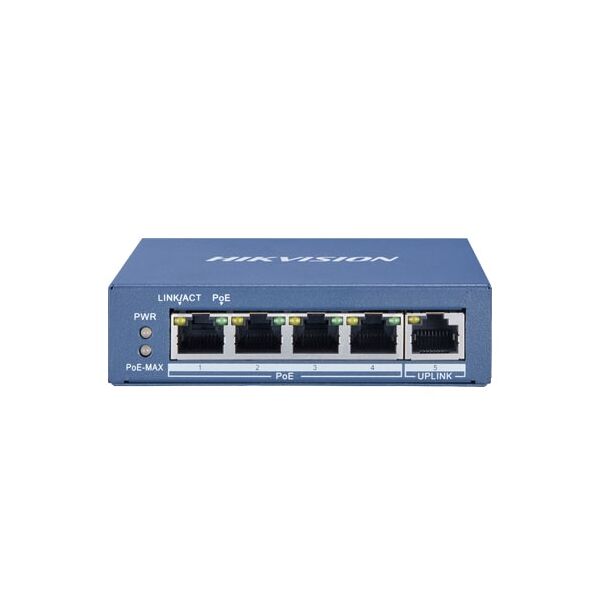 hikvision switch ds-3e0505p-e/m. value series 5 porte unmanaged 4 gbps poe 35w+ 1 uplink gbps