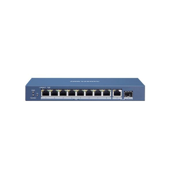 hikvision switch ds-3e0510p-e/m.value series 10 porte unmanaged 8gbps poe 58w+1 uplink gbps+1sfp gbp