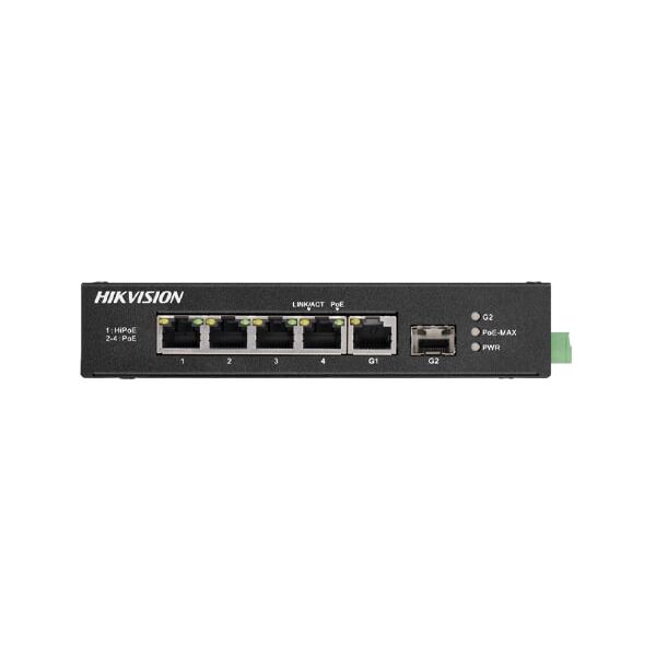 hikvision ds-3t0306hp-e/hs. proseries switch 6 porte unmanaged 2-4 poe 100mbps+1 hipoe 60w gbps+1sfp