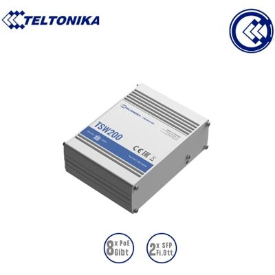 TELTONIKA TSW200 Switch industrial unmanaged 8 porte Gbps 8 PoE 802.3af/at con 2 porte SFP,240W TELTONIKA TSW200 Switch industrial unmanaged 8 porte Gbps 8 PoE 802.3af/at con 2 porte SFP,240W