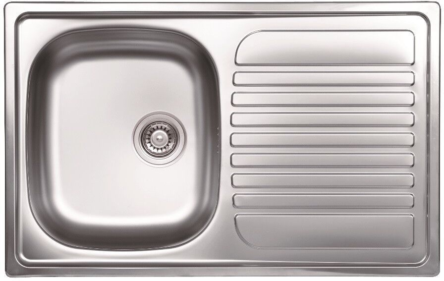 Lavello singolo in acciaio inox satinato con gocciolatoio destro 79x50 cm - Samet Classic 273