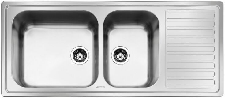 Lavello incasso 2 vasche e gocciolatoio destro 116x50 inox spazzolato - Smeg LG116D2