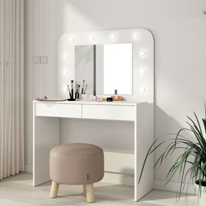 Toscohome Toilette 100x150h cm con specchio luci e cassetti colore bianco - 1780