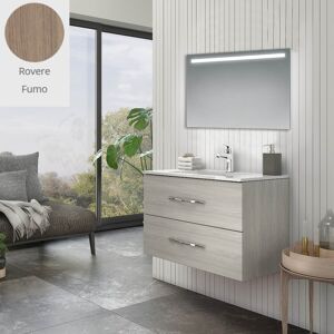 Toscohome Mobile bagno sospeso 81,5 cm colore rovere fumo con lavabo in ceramica - Bracciano