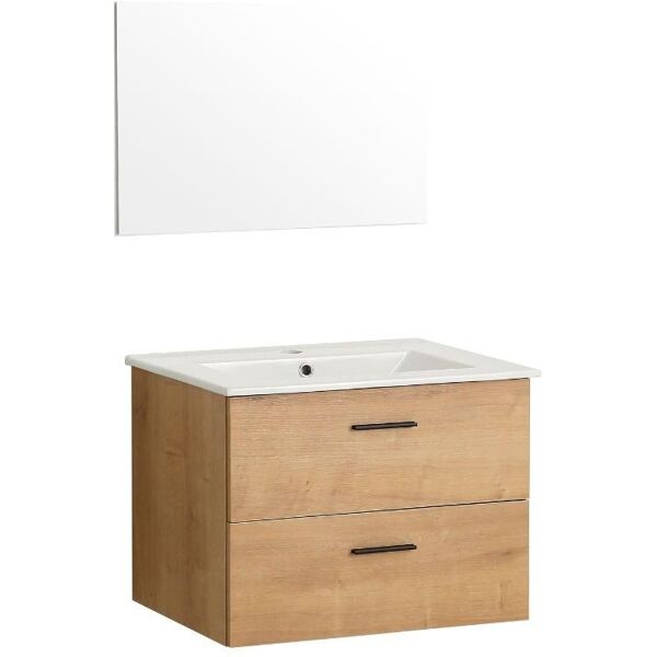 toscohome mobile bagno sospeso 80 cm con lavabo e specchio colore rovere - lario