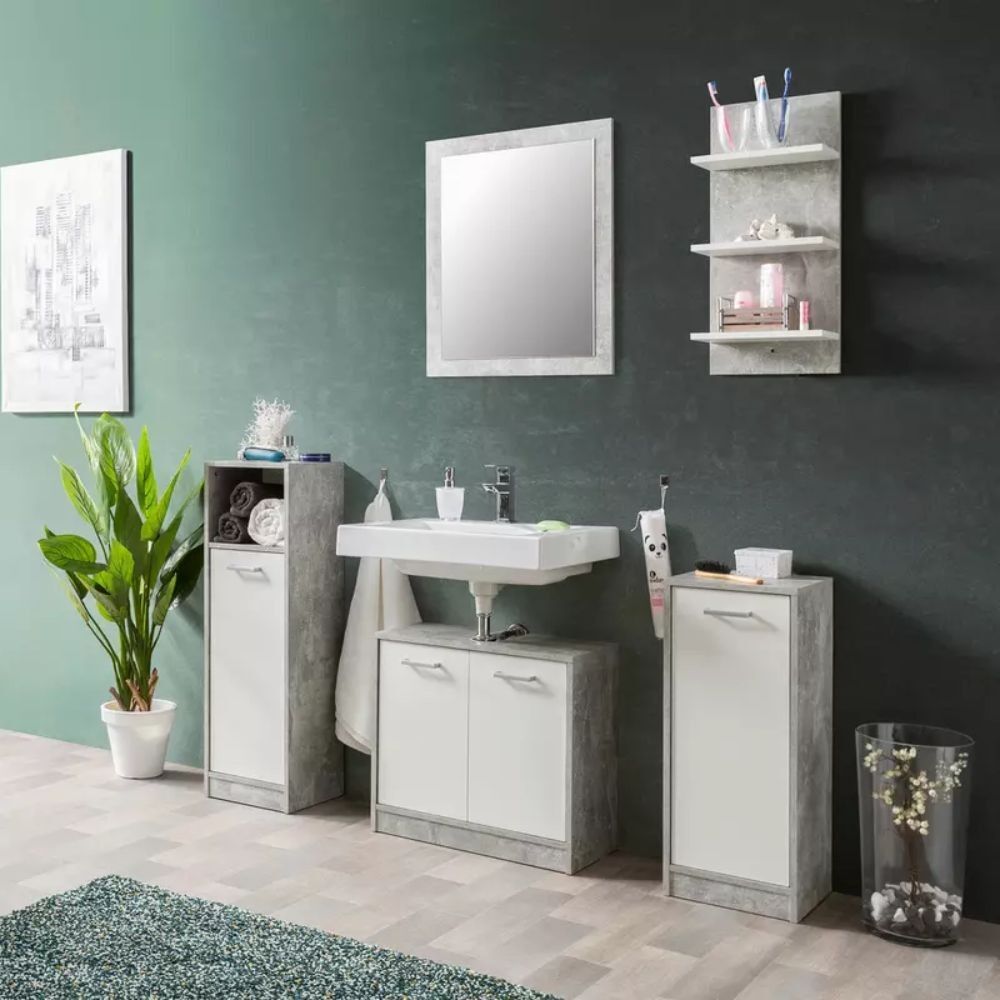 toscohome set bagno completo colore beton e bianco - madeira