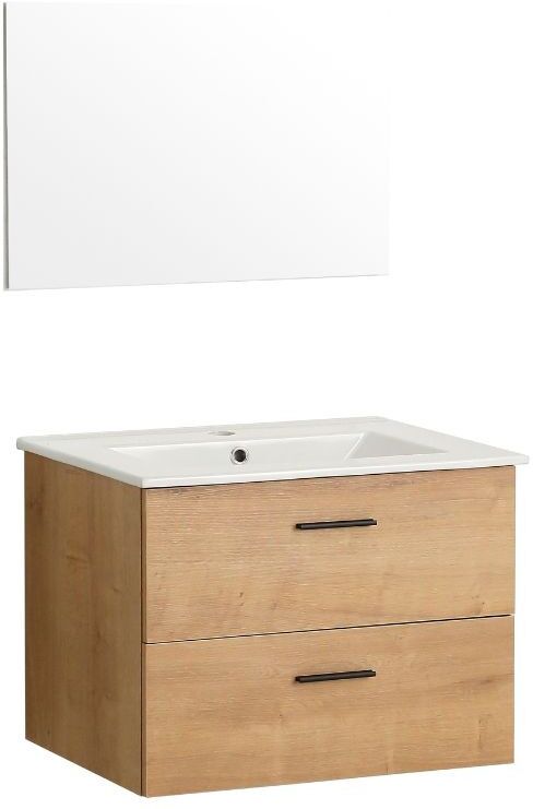 Toscohome Mobile bagno sospeso 80 cm con lavabo e specchio colore rovere - Lario