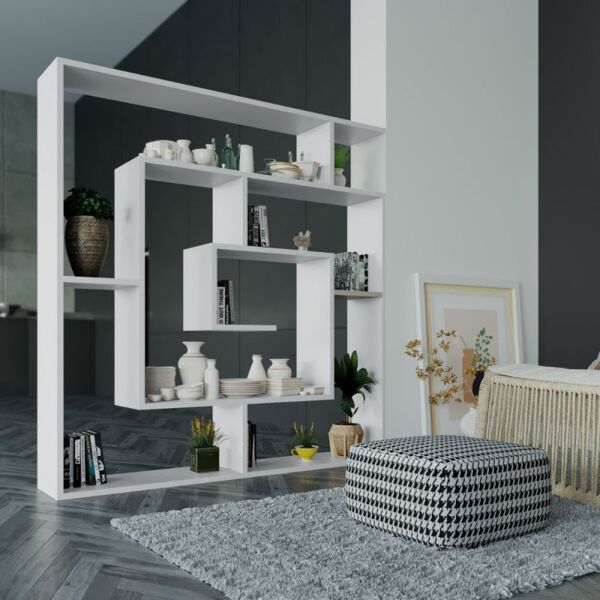 toscohome libreria moderna con 9 ripiani 125 cm in legno colore bianco - labirent