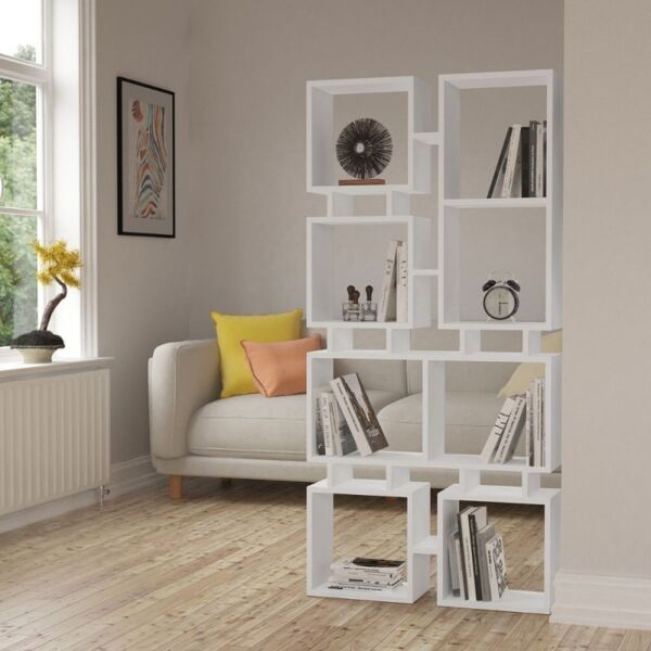 toscohome libreria in legno 79x166,5h cm bifacciale a cubi colore bianca - rail
