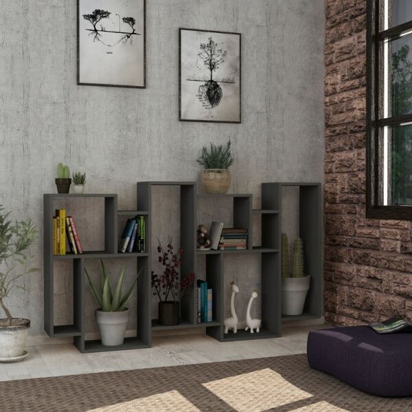 toscohome libreria in legno 96x168,5h cm bifacciale colore antracite - karmato