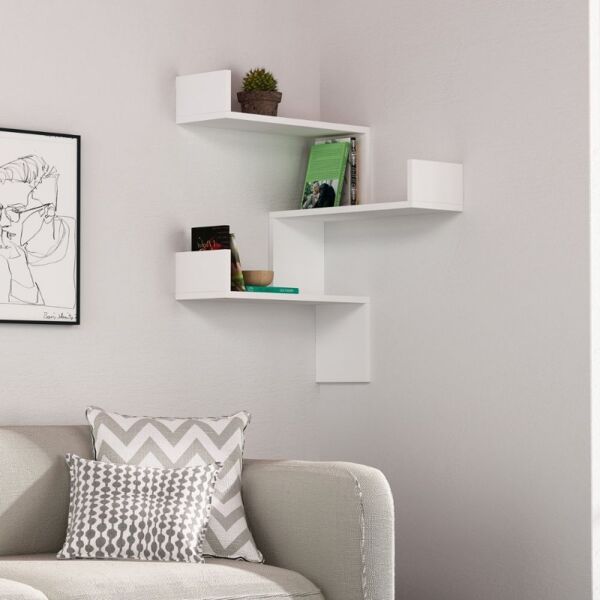 toscohome libreria pensile angolare 60cm in legno colore bianco - luksa