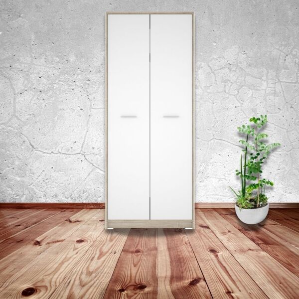 toscohome armadio 80x196,5h cm in legno con 2 ante colore rovere sonoma e bianco - nepo