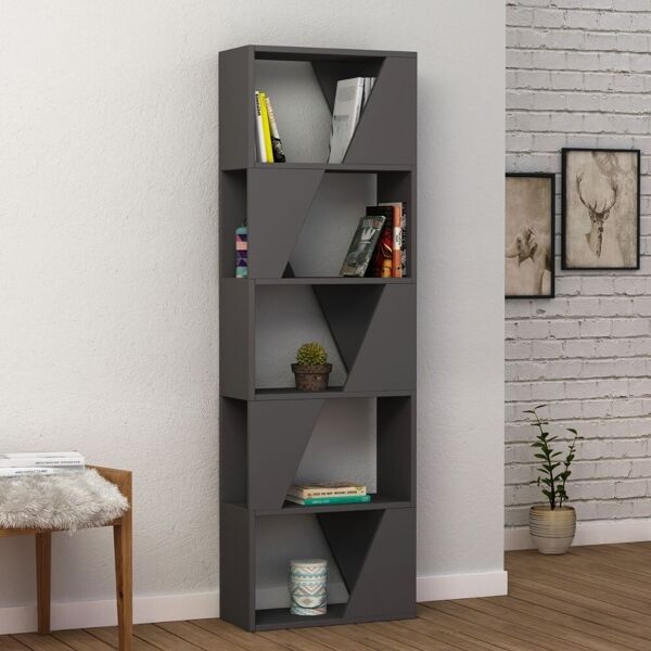 toscohome libreria 54x168h cm in legno con 5 ripiani colore antracite - frame