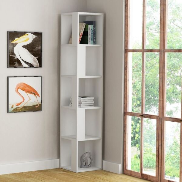 toscohome libreria angolare con 5 ripiani colore bianca 31,4x158,9 h cm - piano