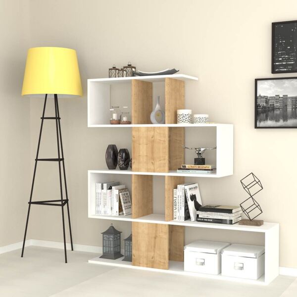 toscohome libreria bifacciale 145x145h cm in legno colore bianco e rovere - aktif