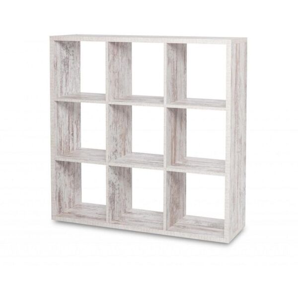 toscohome libreria divisorio 107x107h cm in legno con 9 cubi colore bianco consumato - max9